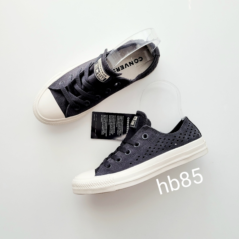 Converse Chuck Taylor All Star Ox Almost Black Egret Laser Cut Leather Women's 5